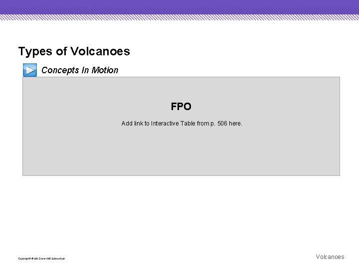 Types of Volcanoes Concepts In Motion FPO Add link to Interactive Table from p.