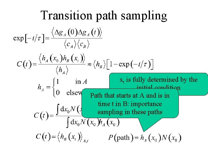 Transition path sampling xt is fully determined by the initial condition Path that starts