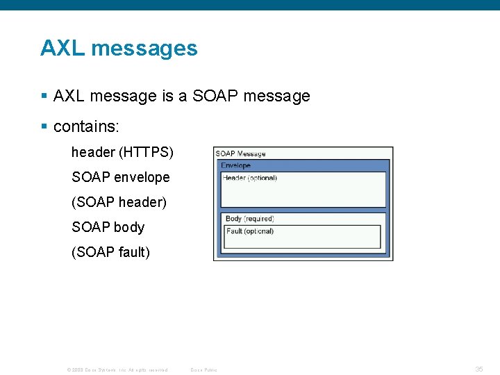AXL messages § AXL message is a SOAP message § contains: header (HTTPS) SOAP AXL messages § AXL message is a SOAP message § contains: header (HTTPS) SOAP