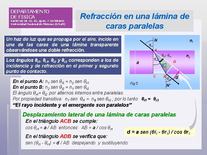 DEPARTAMENTO DE FISICA FACULTAD DE CS. EX. QCAS. Y NATURALES Universidad Nacional de Misiones