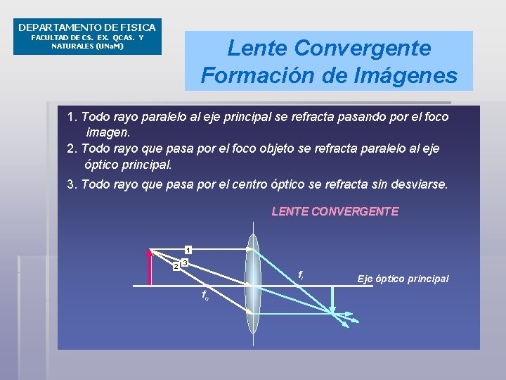 DEPARTAMENTO DE FISICA FACULTAD DE CS. EX. QCAS. Y NATURALES (UNa. M) Lente Convergente