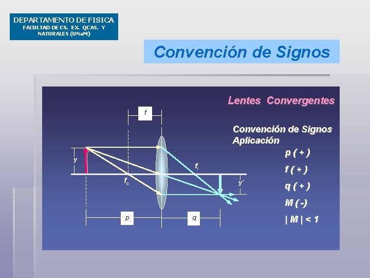 DEPARTAMENTO DE FISICA FACULTAD DE CS. EX. QCAS. Y NATURALES (UNa. M) Convención de