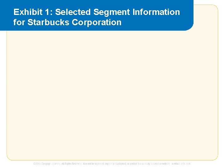 Exhibit 1: Selected Segment Information for Starbucks Corporation Exhibit 1: Selected Segment Information for Starbucks Corporation