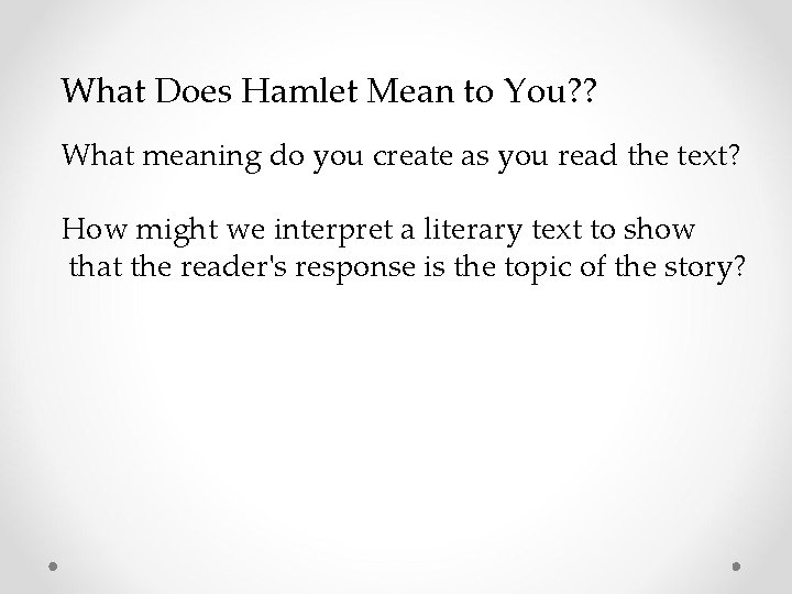 What Does Hamlet Mean to You? ? What meaning do you create as you