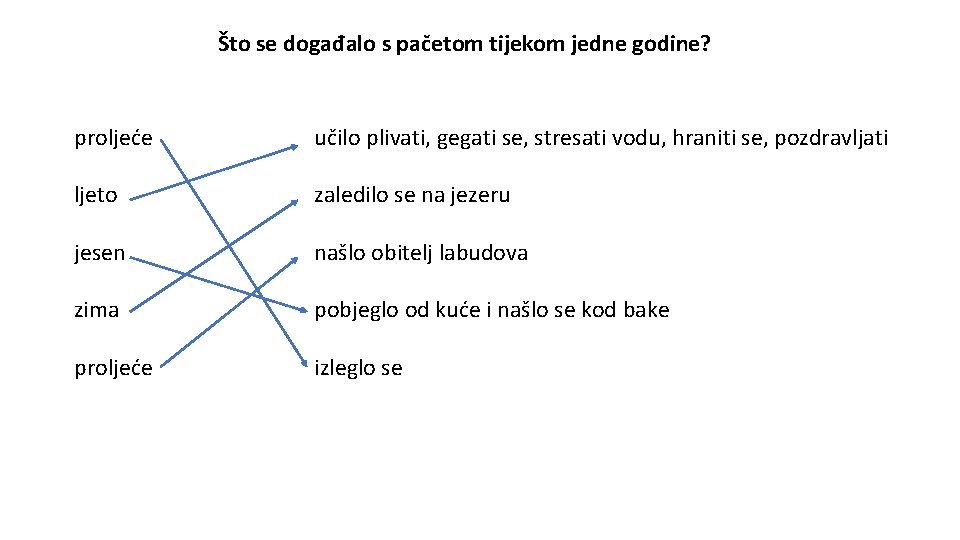 Što se događalo s pačetom tijekom jedne godine? proljeće učilo plivati, gegati se, stresati