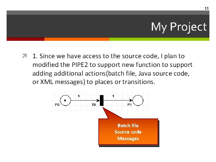 11 My Project 1. Since we have access to the source code, I plan