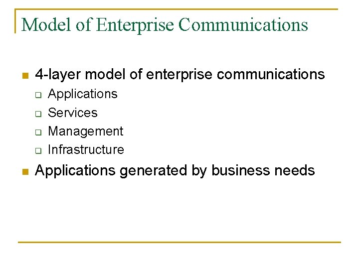 Model of Enterprise Communications n 4 -layer model of enterprise communications q q n