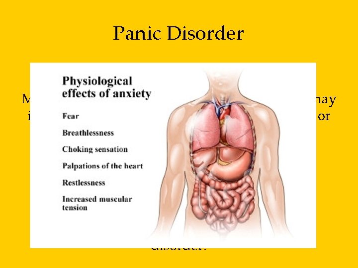 Panic Disorder Symptoms Minutes-long episodes of intense dread which may include feelings of terror,