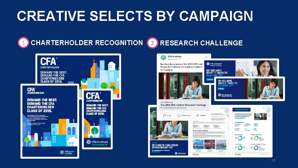 CREATIVE SELECTS BY CAMPAIGN 1 CHARTERHOLDER RECOGNITION 2 RESEARCH CHALLENGE 13 