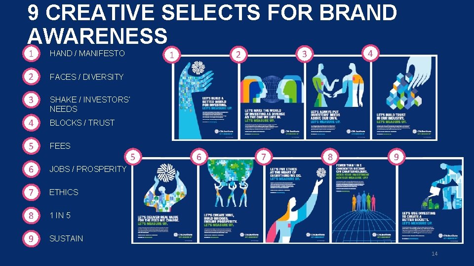 9 CREATIVE SELECTS FOR BRAND AWARENESS 1 HAND / MANIFESTO 2 FACES / DIVERSITY