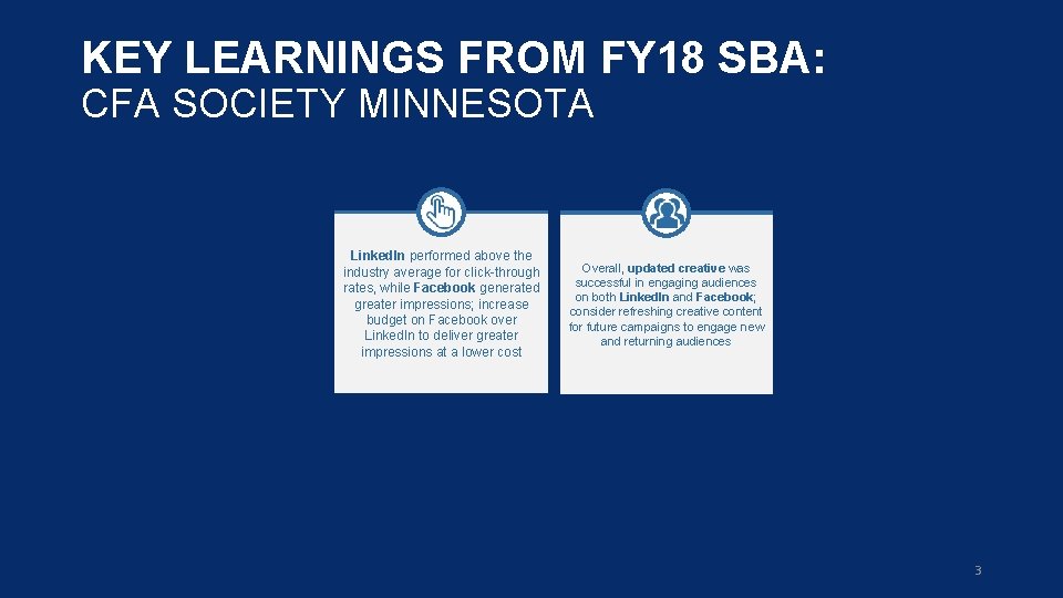 KEY LEARNINGS FROM FY 18 SBA: CFA SOCIETY MINNESOTA Linked. In performed above the