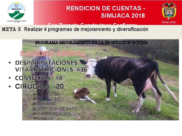 RENDICION DE CUENTAS SIMIJACA 2018 Con Respeto Construimos Confianza META 3 Realizar 4 programas
