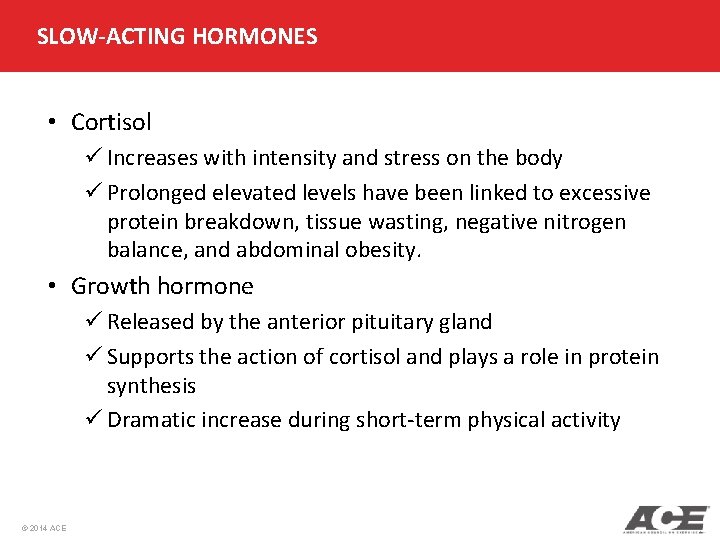 SLOW-ACTING HORMONES • Cortisol ü Increases with intensity and stress on the body ü SLOW-ACTING HORMONES • Cortisol ü Increases with intensity and stress on the body ü