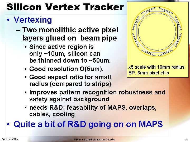 Silicon Vertex Tracker • Vertexing – Two monolithic active pixel layers glued on beam