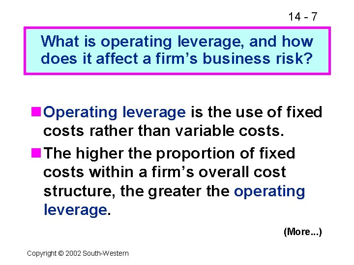 14 - 7 What is operating leverage, and how does it affect a firm’s