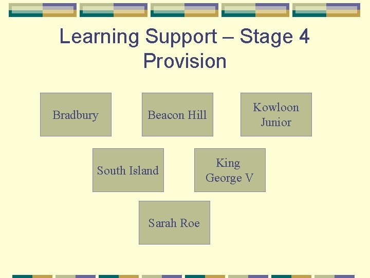 Learning Support – Stage 4 Provision Bradbury Beacon Hill South Island Sarah Roe Kowloon