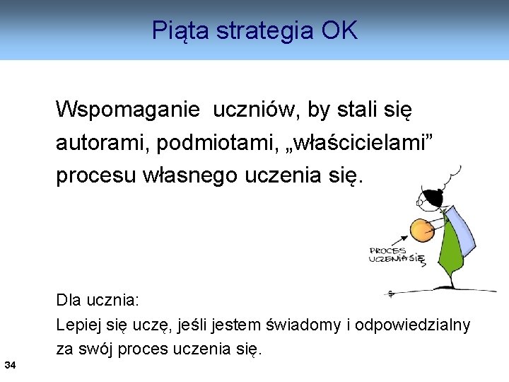 Piąta strategia OK Wspomaganie uczniów, by stali się autorami, podmiotami, „właścicielami” procesu własnego uczenia