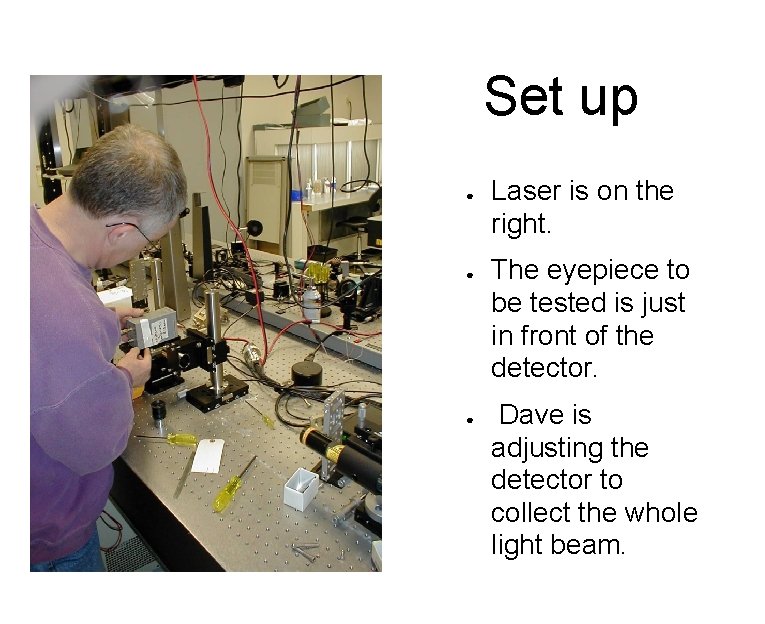 Set up ● ● ● Laser is on the right. The eyepiece to be