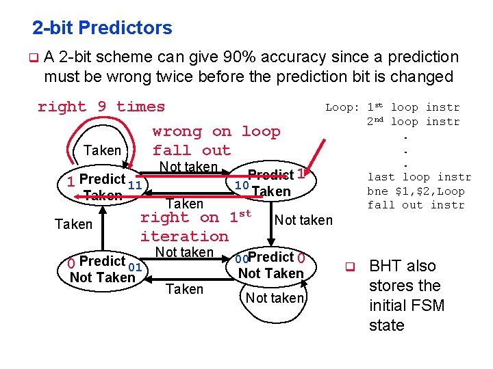 2 -bit Predictors q A 2 -bit scheme can give 90% accuracy since a