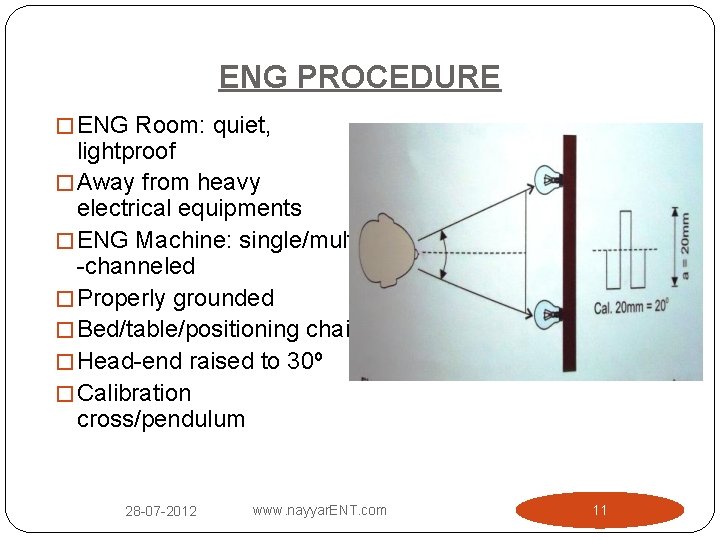 ENG PROCEDURE � ENG Room: quiet, lightproof � Away from heavy electrical equipments �