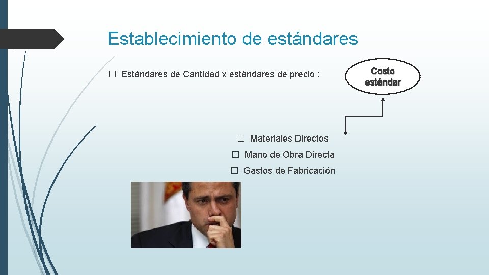 Establecimiento de estándares � Estándares de Cantidad x estándares de precio : � Materiales