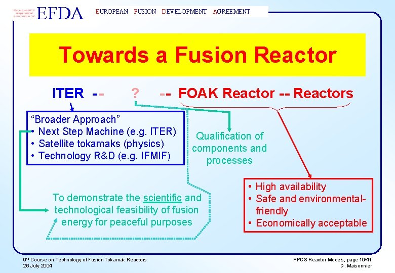 EFDA EUROPEAN FUSION DEVELOPMENT AGREEMENT Towards a Fusion Reactor ITER - - ? -