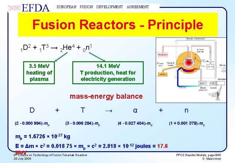 EFDA EUROPEAN FUSION DEVELOPMENT AGREEMENT Fusion Reactors - Principle 2 + T 3 →