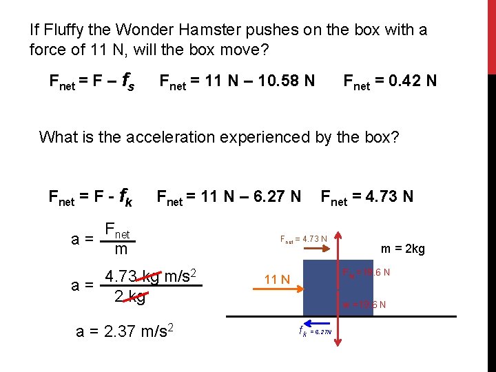 If Fluffy the Wonder Hamster pushes on the box with a force of 11