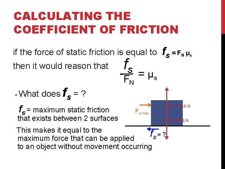 CALCULATING THE COEFFICIENT OF FRICTION if the force of static friction is equal to