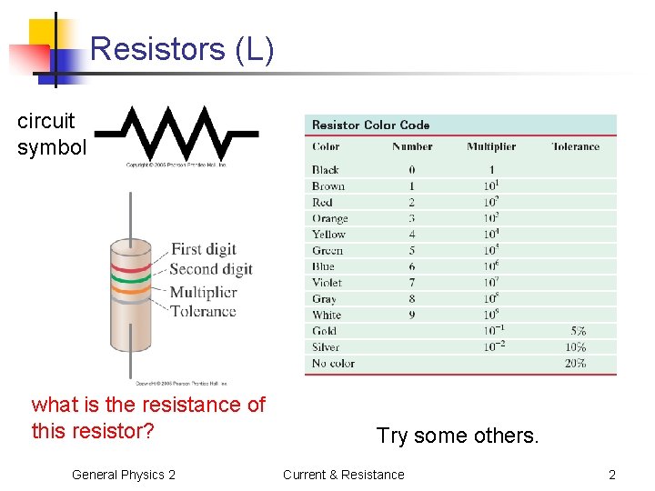 Resistors (L) circuit symbol what is the resistance of this resistor? General Physics 2