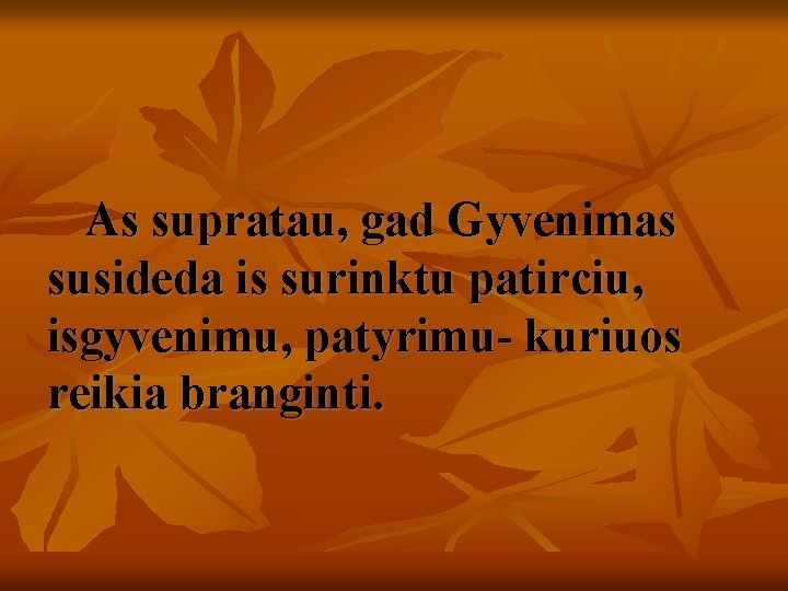 As supratau, gad Gyvenimas susideda is surinktu patirciu, isgyvenimu, patyrimu- kuriuos reikia branginti. 