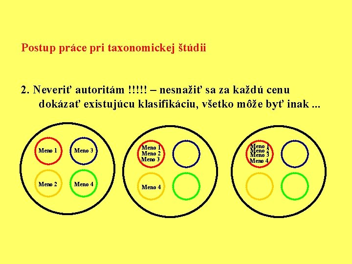 Postup práce pri taxonomickej štúdii 2. Neveriť autoritám !!!!! – nesnažiť sa za každú