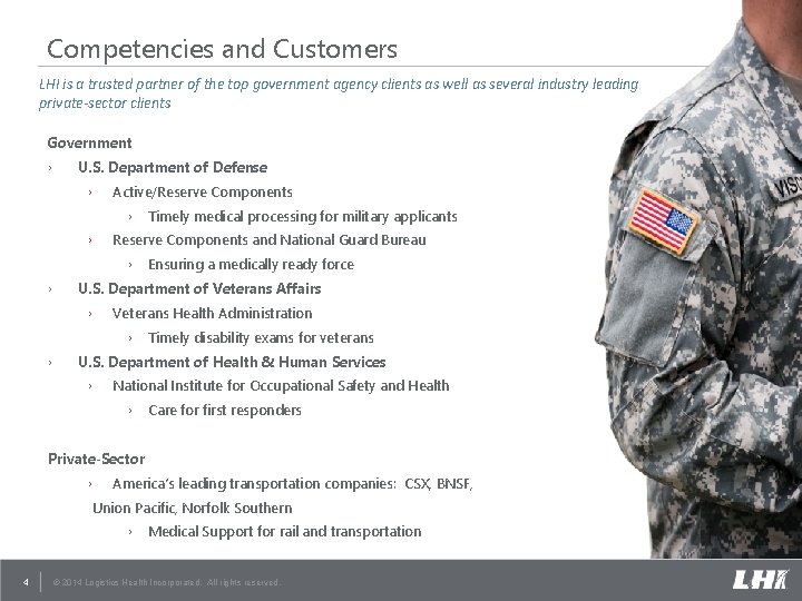 Competencies and Customers LHI is a trusted partner of the top government agency clients Competencies and Customers LHI is a trusted partner of the top government agency clients