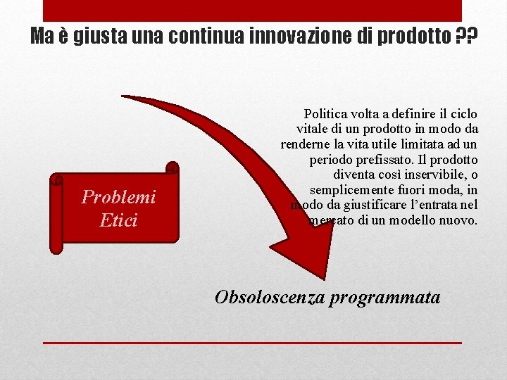 Ma è giusta una continua innovazione di prodotto ? ? Problemi Etici Politica volta