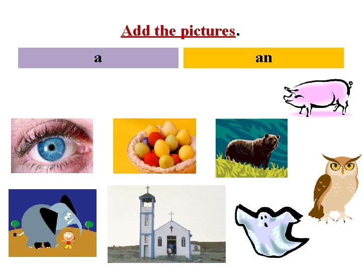 Add the pictures. a an 