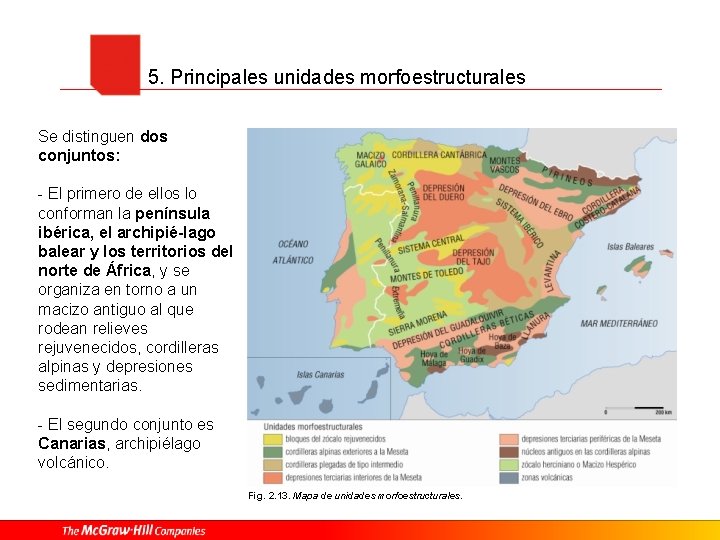 5. Principales unidades morfoestructurales Se distinguen dos conjuntos: - El primero de ellos lo