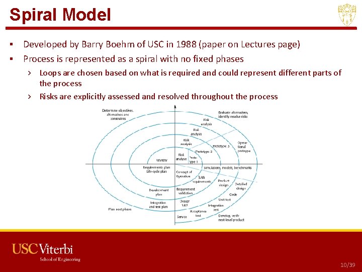 Spiral Model ▪ Developed by Barry Boehm of USC in 1988 (paper on Lectures Spiral Model ▪ Developed by Barry Boehm of USC in 1988 (paper on Lectures