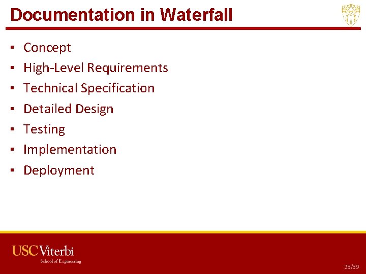Documentation in Waterfall ▪ ▪ ▪ ▪ Concept High-Level Requirements Technical Specification Detailed Design Documentation in Waterfall ▪ ▪ ▪ ▪ Concept High-Level Requirements Technical Specification Detailed Design