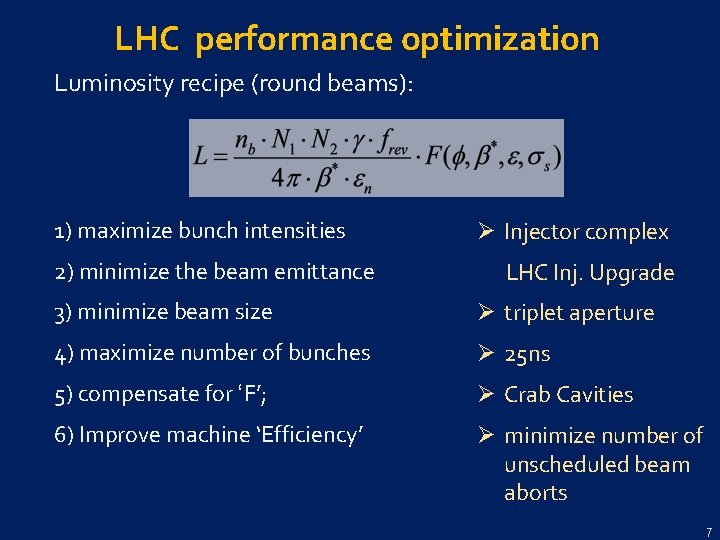 LHC performance optimization Luminosity recipe (round beams): 1) maximize bunch intensities Ø Injector complex
