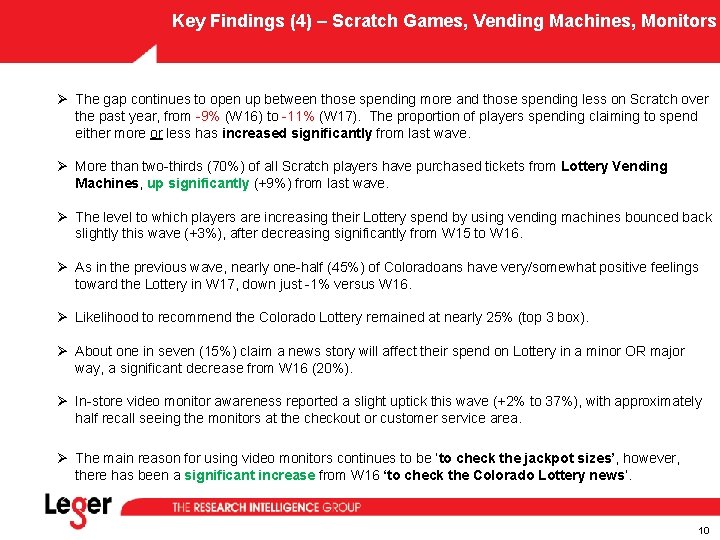 Key Findings (4) – Scratch Games, Vending Machines, Monitors Ø The gap continues to Key Findings (4) – Scratch Games, Vending Machines, Monitors Ø The gap continues to