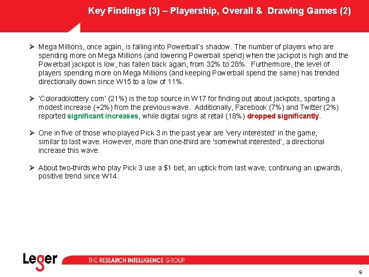 Key Findings (3) – Playership, Overall & Drawing Games (2) Ø Mega Millions, once Key Findings (3) – Playership, Overall & Drawing Games (2) Ø Mega Millions, once