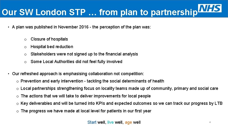 Our SW London STP … from plan to partnership • A plan was published