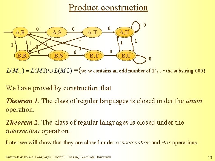 Product construction 0 A, R 1 1 B, R 1 0 A, S 0