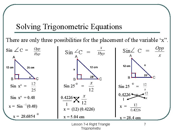 Solving Trigonometric Equations There are only three possibilities for the placement of the variable