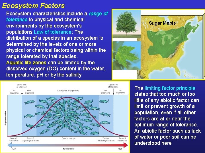 Ecosystem Factors Ecosystem characteristics include a range of tolerance to physical and chemical environments