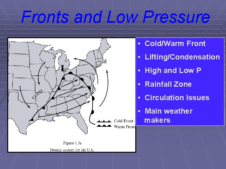 Fronts and Low Pressure • Cold/Warm Front • Lifting/Condensation • High and Low P