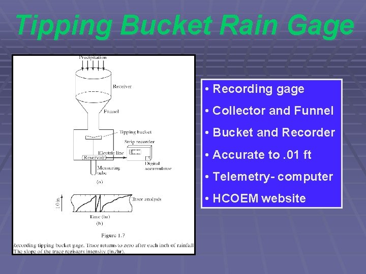 Tipping Bucket Rain Gage • Recording gage • Collector and Funnel • Bucket and