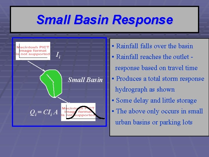 Small Basin Response • Rainfalls over the basin Ii • Rainfall reaches the outlet