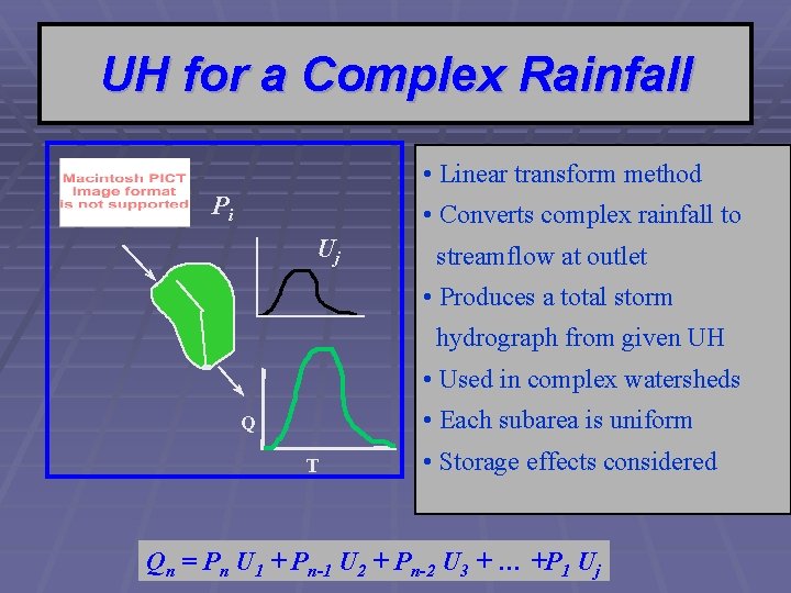 UH for a Complex Rainfall • Linear transform method Pi • Converts complex rainfall