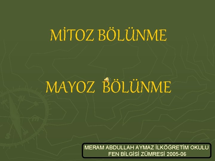 MİTOZ BÖLÜNME MAYOZ BÖLÜNME MERAM ABDULLAH AYMAZ İLKÖĞRETİM OKULU FEN BİLGİSİ ZÜMRESİ 2005 -06